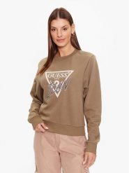 Guess Bluza W3YQ01 KB683 Zielony Regular Fit. Zielone bluzy Guess, s, z aplikacjami, z bawełny, bez kaptura. Za 199.99 zł.