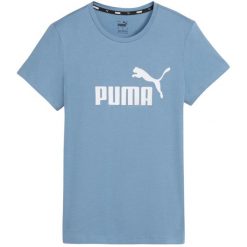 T-shirt Damski Logo ESS. Niebieskie t-shirty Puma, s, bez wzorów, sportowe, bez kołnierzyka, bez ramiączek. Za 128.99 zł.