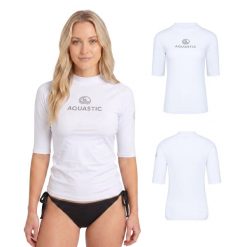 Koszulka damska AQUASTIC Rimos WMNS UV 50 UPF do sportów wodnych szybkoschnąca. Białe t-shirty sportowe AQUASTIC, s, bez wzorów, z elastanu, bez ramiączek, na fitness i siłownię. Za 49.99 zł.