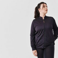 Bluza do biegania damska Kiprun Run 100 Dry. Czarne bluzy KALENJI, m, bez wzorów, z elastanu, bez kaptura, do biegania. Za 89.99 zł.