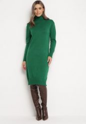 Zielona Sweterkowa Sukienka Wełniana Midi z Golfem Doulcetta. Zielone sukienki Born2be, bez wzorów, z wełny, klasyczne, bez kołnierzyka, bez ramiączek, midi. Za 99.99 zł.