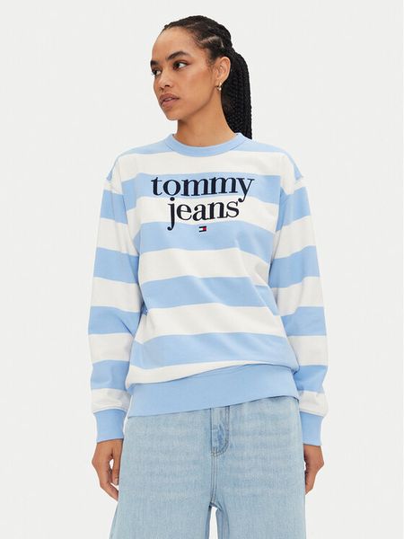 Tommy Jeans Bluza Ess Logo DW0DW19041 Niebieski Relaxed Fit. Niebieskie bluzy Tommy Jeans, s, bez wzorów, z bawełny, bez ramiączek, bez kaptura. Za 269.99 zł.