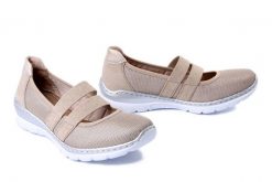 RIEKER L3281-62 beige, półbuty damskie. Brązowe półbuty wsuwane Rieker, na lato, bez wzorów, bez obcasa. Za 271.92 zł.