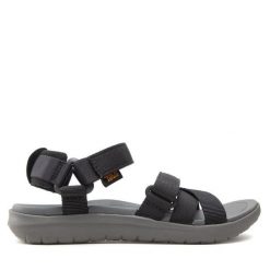 Sandały Teva. Czarne sandały Teva, bez wzorów, sportowe, bez obcasa, bez zapięcia. Za 219.99 zł.