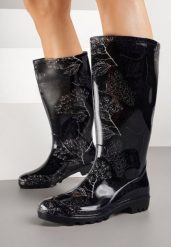 Czarne Kalosze o Klasycznym Fasonie z Motywem Roślinnym Talvanne. Czarne kalosze Renee, bez wzorów, bez zapięcia. Za 69.99 zł.