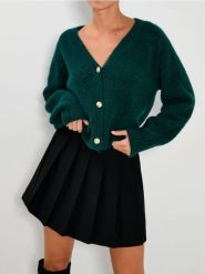 Rozpinany sweter na guziki - zielony. Zielone swetry Sinsay, l, bez wzorów, bez ramiączek. Za 69.99 zł.