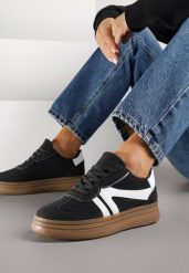Czarne Sneakersy Tenisówki Ozdobione Geometrycznym Wzorem Shie. Czarne trampki Renee, bez wzorów, z jeansu, bez zapięcia. Za 99.99 zł.