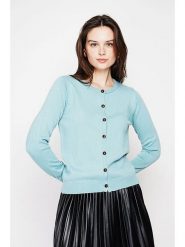 C& Jo Kardigan w kolorze błękitnym rozmiar: 40. Niebieskie swetry C& Jo, bez wzorów, ze splotem, klasyczne, bez ramiączek. Za 121.99 zł.