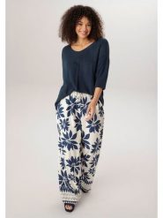 Aniston Spodnie w kolorze kremowo-granatowym rozmiar: 44. Brązowe spodnie materiałowe Aniston, bez wzorów, z materiału, z podwyższonym stanem. Za 173.99 zł.