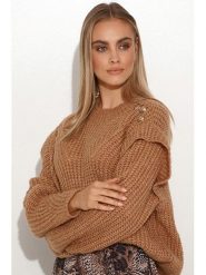 Makadamia Sweter w kolorze jasnobrązowym rozmiar: onesize. Brązowe swetry Makadamia, bez wzorów, z wełny, bez ramiączek. Za 74.81 zł.