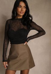 Beżowe Spódnico-Spodenki z Rozcięciem Irithena. Brązowe szorty Renee, bez wzorów, z wiskozy, eleganckie. Za 99.99 zł.