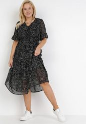 Czarna Sukienka Nereibelle. Czarne sukienki Born2be, na imprezę, l, bez wzorów, vintage, bez kołnierzyka, bez ramiączek, midi, rozkloszowane. Za 129.99 zł.