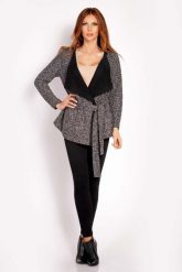 Grafitowy Stylowy Kardigan-Narzutka bez Zapięcia z Wiązanym Paskiem. Szare swetry Lou-Lou, l, bez wzorów, z bawełny, eleganckie, bez ramiączek. Za 159.00 zł.