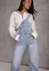 Niebieskie Jeansy Ogrodniczki z Nogawką Balloon z Bawełną Vimalliene. Niebieskie jeansy Renee, l, bez wzorów, z bawełny, eleganckie, z podwyższonym stanem. Za 149.99 zł.