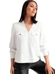 Heine Bluzka w kolorze białym rozmiar: 34. Białe bluzki Heine, bez wzorów, z wiskozy, bez kołnierzyka, bez ramiączek. Za 39.99 zł.