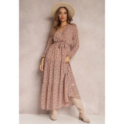 Beżowo-Bordowa Sukienka Maxi Boho Edei. Brązowe sukienki Renee, l, bez wzorów, z tkaniny, boho, bez kołnierzyka, bez ramiączek, maxi, kopertowe. W wyprzedaży za 97.99 zł.