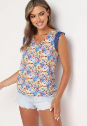 Niebieski Wiskozowy Top Bez Rękawów w Drobne Kwiaty Irisina. Niebieskie topy Born2be, m, bez wzorów, z wiskozy, bez kołnierzyka, bez ramiączek. Za 49.99 zł.