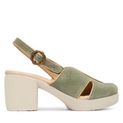 Czółenka Fly London. Zielone czółenka Fly London, bez wzorów, bez obcasa, bez zapięcia. Za 589.99 zł.