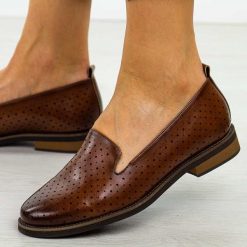 Brązowe ażurowe półbuty damskie Potocki 12592. Brązowe półbuty wsuwane POTOCKI, na wiosnę, w ażurowe wzory, z jeansu, biznesowe, bez obcasa, na płaskiej podeszwie. Za 169.00 zł.