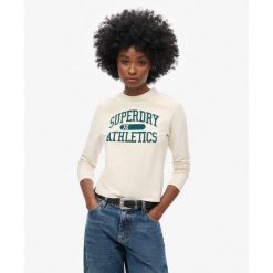 Wąska koszulka z długim rękawem Athletic Ringer. Białe t-shirty sportowe Superdry, bez wzorów, bez ramiączek. W wyprzedaży za 138.80 zł.