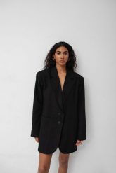 Marynarka z lnem oversize w kolorze BLACK - HARLEY-S/M. Czarne marynarki i żakiety Marsala, l, bez wzorów, z bawełny, eleganckie, bez ramiączek. Za 419.90 zł.