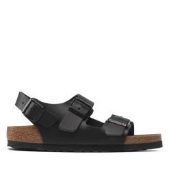 Sandały Birkenstock. Czarne sandały Birkenstock, bez wzorów, bez obcasa, na płaskiej podeszwie, bez zapięcia. Za 539.99 zł.