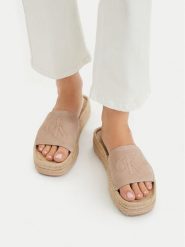 Calvin Klein Klapki Flatf Espa Mule Nub Mg HW0HW02890 Beżowy. Brązowe klapki Calvin Klein, bez wzorów, z nubiku, bez obcasa, bez zapięcia. Za 258.99 zł.