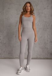 Szary Komplet Sportowy Legginsy High Waist i Top z Uszywnieniem Ulrike. Szare legginsy Renee, m, bez wzorów, z podwyższonym stanem, trekkingowe. Za 129.99 zł.