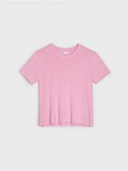 Wiskozowy sweter z krótkim rękawem - różowy. Czerwone swetry Sinsay, l, bez wzorów, z wiskozy, bez ramiączek. Za 29.99 zł.