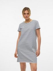 Vero Moda Sukienka w kolorze granatowo-białym rozmiar: M. Białe sukienki Vero Moda, na co dzień, m, bez wzorów, bez kołnierzyka, bez ramiączek, mini, proste. Za 87.81 zł.