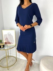 Granatowa Sukienka z Plisowanym Dołem 7868-47-D. Niebieskie sukienki ModnaKiecka.pl, na co dzień, s, bez wzorów, z materiału, eleganckie, bez kołnierzyka, bez ramiączek, plisowane. Za 99.99 zł.
