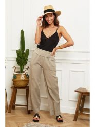 Le Monde du Lin Lniane spodnie "Valencia" w kolorze szarobrązowym rozmiar: 40/42. Brązowe spodnie materiałowe Le Monde du Lin, bez wzorów, ze lnu, klasyczne, z podwyższonym stanem. Za 97.45 zł.