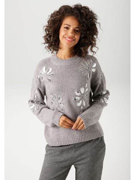 Aniston Sweter w kolorze szarym rozmiar: 36. Szare swetry Aniston, bez wzorów, ze splotem, bez ramiączek. Za 87.45 zł.