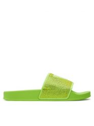 Guess Klapki E4GZ25 BB00F Zielony. Zielone klapki Guess, z aplikacjami, z materiału, bez obcasa, bez zapięcia. Za 219.99 zł.