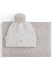 Tommy Hilfiger Zestaw Szalik i Czapka Pom Pom AW0AW17995 Beżowy. Brązowe czapki zimowe Tommy Hilfiger, bez wzorów, z poliesteru. Za 519.99 zł.