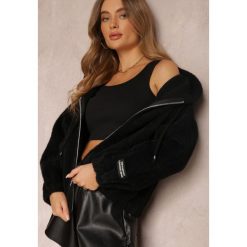 Czarna Kurtka Alpaka z Kapturem Tevi. Czarne bluzy Renee, na jesień, bez wzorów, z materiału, z kapturem. W wyprzedaży za 153.99 zł.