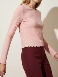 Strukturalna bluzka z długimi rękawami - różowy. Czerwone bluzki Sinsay, l, bez wzorów, bez kołnierzyka, bez ramiączek. Za 29.99 zł.