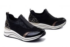 RIEKER REMONTE D0T08-02 black combination, półbuty damskie. Czarne półbuty wsuwane Rieker Remonte, bez wzorów, bez obcasa, na koturnie. Za 379.90 zł.