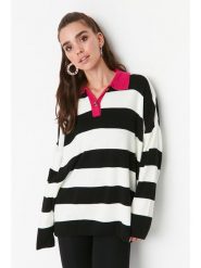 Trendyol Sweter w kolorze różowo-biało-czarnym rozmiar: L. Białe swetry Trendyol, l, bez wzorów, bez ramiączek. Za 60.99 zł.