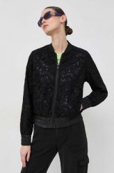 Guess kurtka bomber dwustronna damska kolor czarny przejściowa. Czarne kurtki Guess, l, z aplikacjami, bez kaptura. Za 759.99 zł.