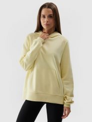 4F Bluza dresowa nierozpinana z kapturem damska - żółta S. Żółte bluzy 4f, l, bez wzorów, z bawełny, sportowe, bez ramiączek, z kapturem. W wyprzedaży za 79.99 zł.