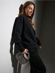 Bluza crewneck z połyskującymi aplikacjami - czarny. Czarne bluzy Sinsay, l, z aplikacjami, bez ramiączek, bez kaptura. Za 49.99 zł.