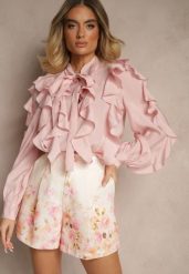 Beżowe Szorty High Wiast w Kwiaty Nerovia. Brązowe szorty Renee, bez wzorów, eleganckie. W wyprzedaży za 75.99 zł.