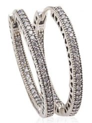 Pandora Srebrne kolczyki-kreole z cyrkoniami rozmiar: onesize. Szare kolczyki Pandora, z cyrkonią, srebrne. Za 330.67 zł.