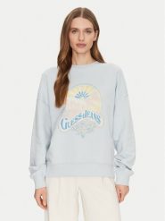 Guess Jeans Bluza W5GQ16 K68I4 Błękitny Regular Fit. Niebieskie bluzy Guess Jeans, m, z aplikacjami, z bawełny, bez ramiączek, bez kaptura. Za 199.99 zł.