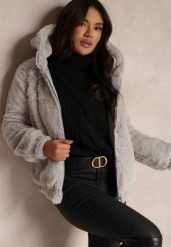 Jasnoszara Kurtka Futerko Teddy Oversize Fofana. Szare kurtki Renee, l, bez wzorów, z futra. Za 129.99 zł.