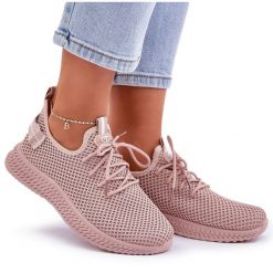 Siateczkowe Wsuwane Buty Sportowe Damskie Różowe. Czerwone buty treningowe bez wzorów, z gumy, bez zapięcia. Za 91.24 zł.