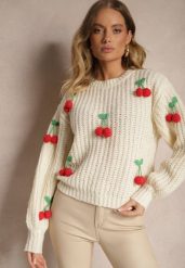 Jasnobeżowy Sweter ze Ściągaczami w Wisienki Ventinnia. Brązowe swetry Renee, na jesień, m, bez wzorów, z jeansu, casualowe, bez ramiączek. W wyprzedaży za 143.99 zł.