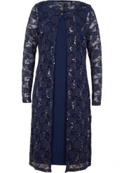 Sukienka z koronką (2 części). Niebieskie sukienki bonprix, bez wzorów, z koronki, bez kołnierzyka, bez ramiączek. Za 249.99 zł.