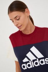 Adidas t-shirt bawełniany kolor granatowy. Niebieskie t-shirty adidas, bez wzorów, z bawełny, bez kołnierzyka, bez ramiączek. W wyprzedaży za 104.99 zł.